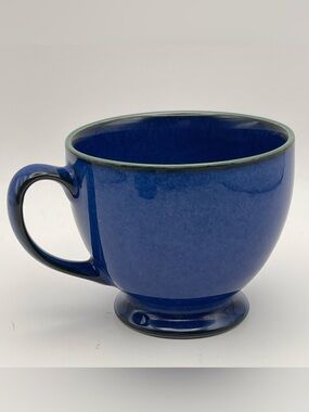 Denby England Metz Blue Pedestal Tea Cups Vintage Cobalt Stoneware | Set of 2